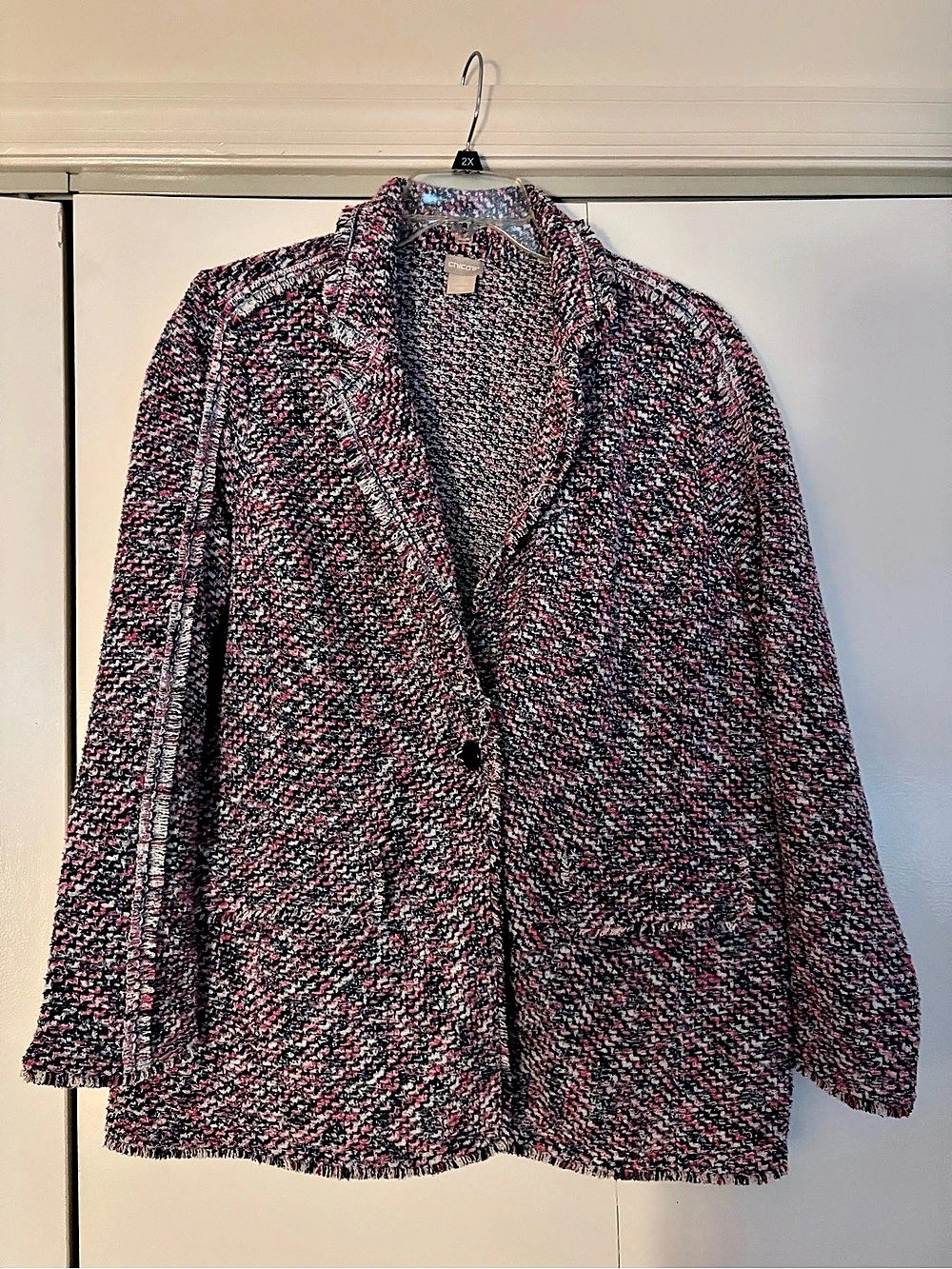 Chico's Tweed Fringe Blazer Black & Pink Size 3